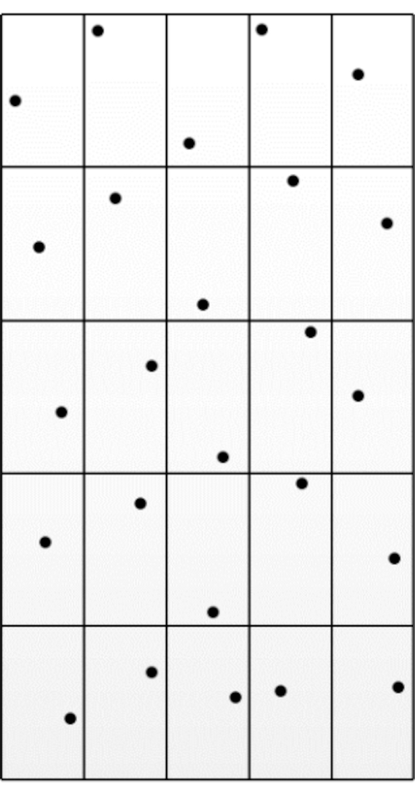 Cellular automaton grid diagram illustrating discrete mathematical model with random initial states.