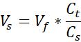 Concentration equation Vs=Vf*(Ct/Cs) for dilution calculations.