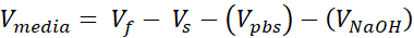 Volume calculation formula for media preparation; equation, laboratory method.
