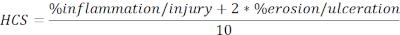 HCS formula for tissue damage assessment; equation including inflammation and erosion factors.