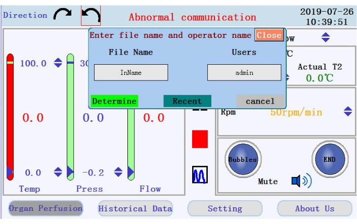 Organ perfusion dashboard with temperature, pressure, flow controls; data entry interface displayed.