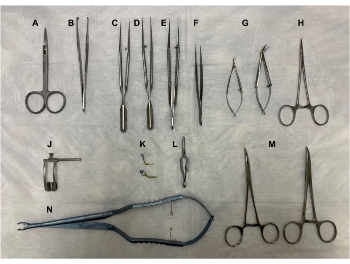 figure-results-1 Surgical instrument assortment diagram, featuring scissors, forceps, and needle holders.