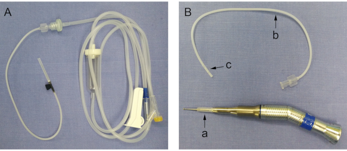 figure-results-1 Dental irrigation setup: tubing and syringe system for fluid delivery and oral care application.