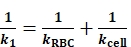 Equation representing cell kinetics in biology; diagram of kinetic constants: k1, kRBC, kcell.
