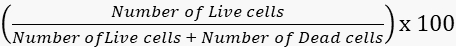 figure-protocol-1 Cell viability formula; (Live cells/Total cells)x100; used in biological experiments; equation.