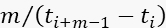 Static equilibrium equation, m/(t<sub>i+m-1</sub>-t<sub>i</sub>), formula for physics or engineering.