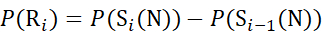 Probability formula P(Ri)=P(Si(N))-P(Si-1(N)); mathematical equation; statistical analysis.