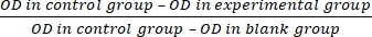 Optical density equation for experimental analysis, fraction formula in research diagram.