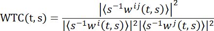 Wavelet Transform Coherence (WTC) formula; mathematical equation for time-frequency analysis.