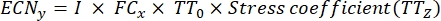 Equation for ECN calculation, showing variables I, FC_x, TT_0, Stress coefficient(TT_Z).