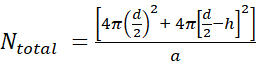 Equation for volume of a sphere using geometric constraints; formula shows N_total for analysis.