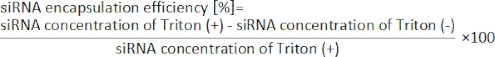 siRNA encapsulation efficiency formula, equation detailing siRNA concentration with Triton analysis.