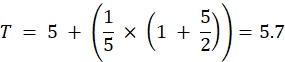 figure-results-3 Equation for calculation of T, involving fractions and arithmetic operations, result equals 5.7.