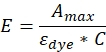 Static equilibrium; E=Amax/(εdye*C); absorption spectroscopy formula; diagram for educational use.