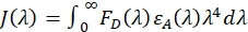 J(λ)=∫₀^∞ F_D(λ)ε_A(λ)λ⁴dλ; equation, radiative transfer, spectral absorption analysis.
