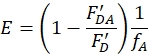 Static equilibrium equation for efficiency; formula E=((1-F'DA/F'D)*1/fA); physics concept.
