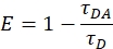 Fluorescence resonance energy transfer (FRET) efficiency formula; E=1–(τDA/τD); scientific equation.
