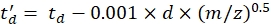 Time-of-flight mass spectrometry equation, diagram for analyzing ion mass-to-charge ratio.