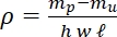Density equation ρ=(mp−mu)/(hwℓ), formula showing mass and volume relationship analysis.