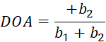 DOA ratio equation, showing relationship b2 over sum b1 and b2, formula concept.