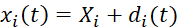 Dynamic process equation \(x_i(t)=X_i+d_i(t)\) used for time-dependent analysis.