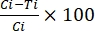 Percentage calculation formula: ((Ci-Ti)/Ci)×100, mathematical expression.