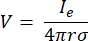 figure-introduction-6 Electrostatic potential equation \(V=\frac{I_e}{4\pi r\sigma}\) formula for physics calculations.