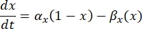 figure-introduction-11 Logistic growth equation, \( \frac{dx}{dt} = \alpha_x(1-x) - \beta_x(x) \), mathematical model.