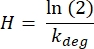 figure-results-2 Half-life formula, H = ln(2)/k_deg equation, relevant to chemical kinetics studies.