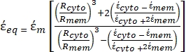 Static equilibrium formula; complex equation for membrane and cytoplasm resistance analysis.