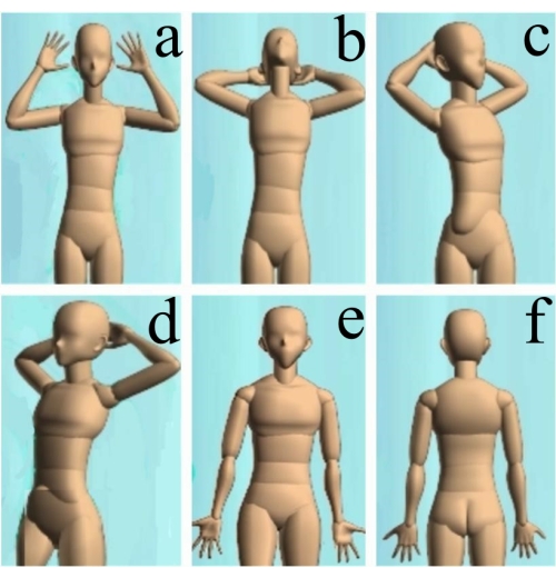 figure-results-1 Human figure poses chart, indicating mannequin posture variations for ergonomic analysis.