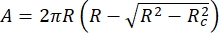 Mathematical formula for circle segment area, including radius and chord length variables.