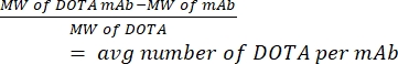 DOTA-mAb conjugation formula; calculates average DOTA molecules per monoclonal antibody.