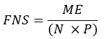 Formula for calculating FNS, FNS=ME/(N×P), mathematical equation.