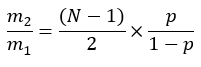 Static equilibrium equation for particle mass distribution ratio, m2/m1=(N-1)/2×p/(1-p).