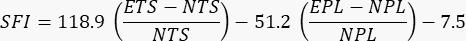 Static formula, SFI equation, showing ETS, NTS, EPL, and NPL ratios in mathematical analysis.
