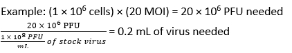 Viral infection calculation using MOI and PFU equations, educational formula.