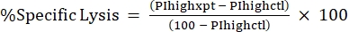 %Specific lysis formula, calculating cell lysis rate, key in immunological studies, experiment data.