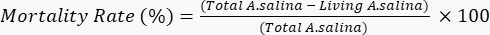 Mortality rate formula, arithmetic equation for calculating A. salina mortality percentage.