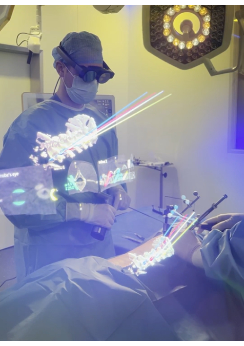 Augmented reality surgical procedure with holographic guidance system in operation room.