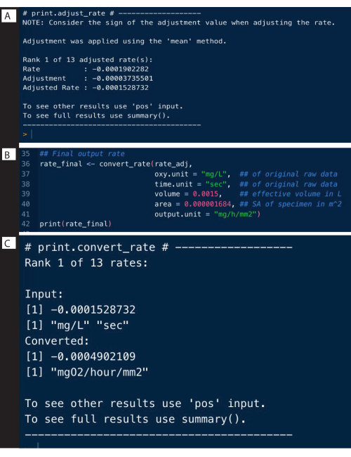 figure-results-9 Code snippet showing rate conversion using R programming for chemical analysis calculations.
