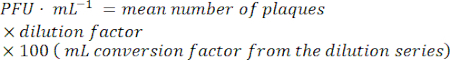 PFU calculation formula; plaque assay equation for virus quantification; lab.
