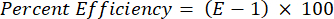 Percent efficiency formula: (E-1)x100, mathematical equation.
