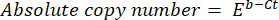Absolute copy number formula, E^(b-ct), for quantitative PCR analysis.