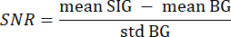 SNR formula, signal-to-noise ratio equation for analyzing data accuracy in experiments.