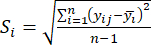 Standard deviation formula Si calculation, mathematical equation, statistics, data analysis method.