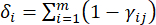 Static equilibrium formula, equation δi=Σ(1-γij), concept illustration for mathematical analysis.