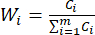 Weighted average formula, Wi=ci/Σci, mathematical equation, statistical analysis tool.