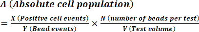 Absolute cell population formula; equation for cell analysis in laboratory research.