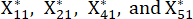 Matrix algebra notation, variables X11*, X21*, X41*, X51*, used in statistical modeling.